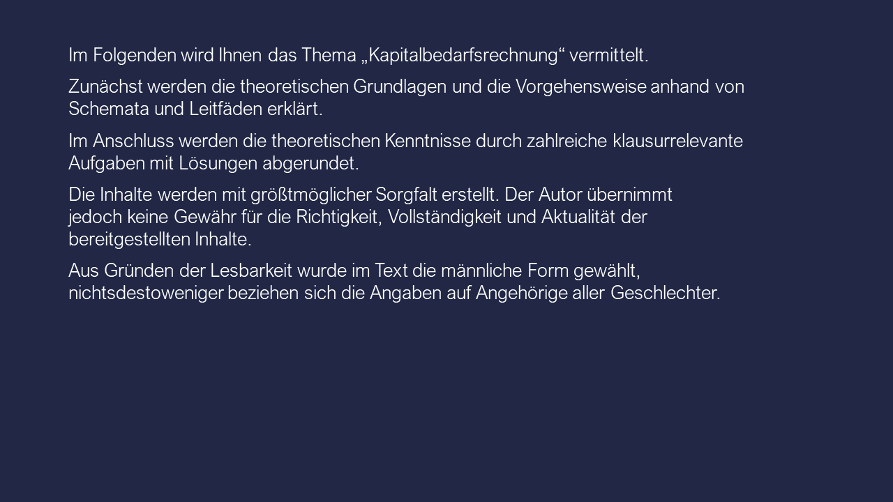 Dozenten-Ausgewählte Themen-Kapitalbedarfsrechnung