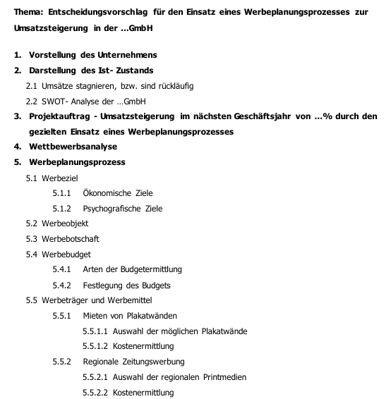 Projektarbeit Betriebswirte - Themenvorschläge mit Gliederung